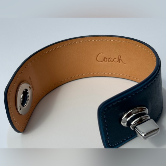 Coach Teal Blue Leather Turnlock Cuff Bracelet - Picture 4 of 5